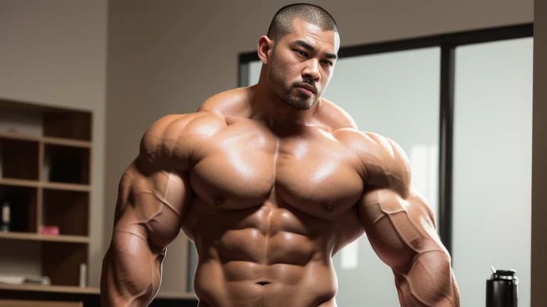 (Highly detailed 8K wallpaper), asian man, muscle worship, fold your arms, On the playground, baseball uniform, high detail, very short hair, skin head, Circular cut, very large and strong body, bulging muscles, muscular, very large pectoral muscles. Very sexy abs, legs are muscular, Toned figure, brightens oily skin, muscular, Tank top, T-shirt, long shot, wide shot