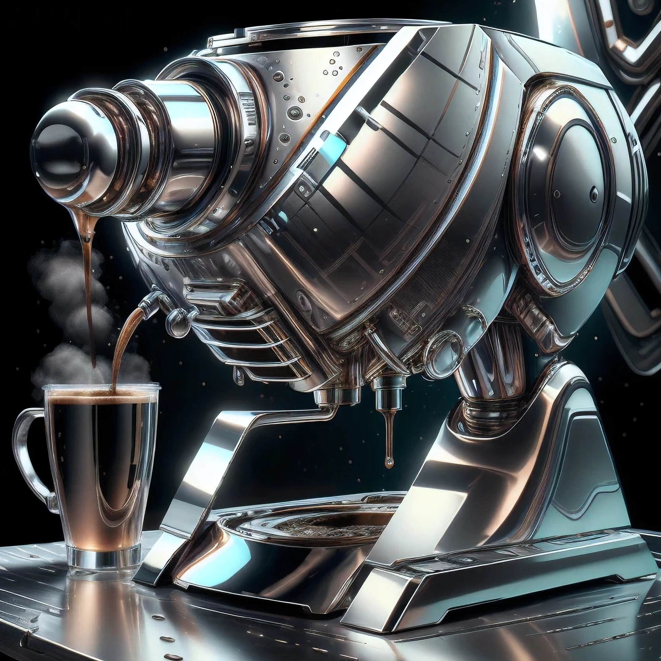 chrometech , scifi, metallic , chrome,
coffee machine , mug,
