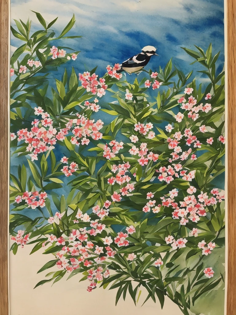 an image of summer bird, Style manga japonais, croquis, Watercolor Colors, masterpiece, vintage, classic old painting with visible brush strokes
