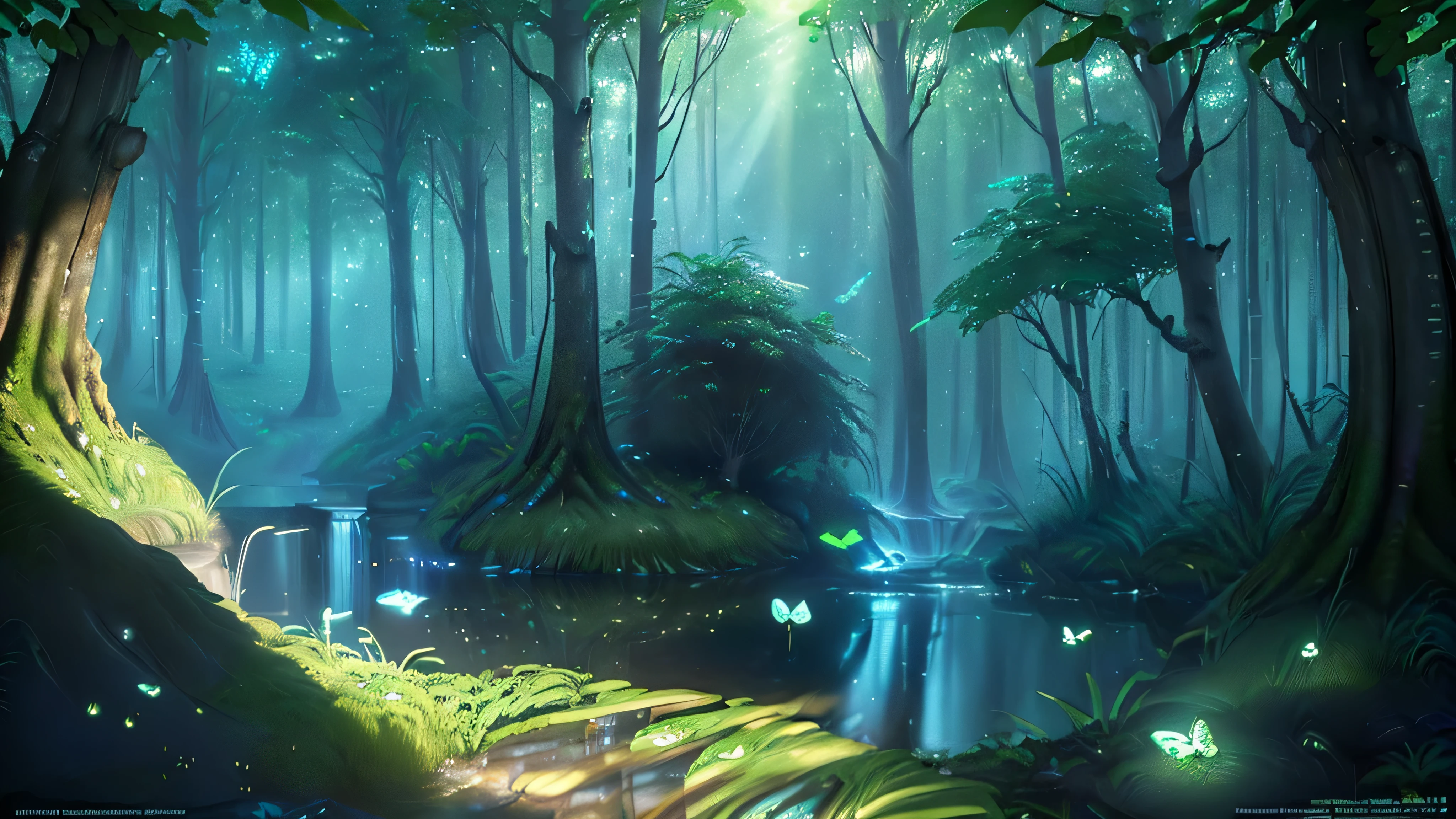 Masterpiece, best quality, (very detailed CG unity 8k wallpapers), (best quality), (best illustrations), (best shadows), forest theme with natural elements. Tall trees, quiet streams, glowing little mushrooms, surrounded by delicate leaves and branches, with fireflies and glowing particle effects,, (natural elements), (jungle theme), (leaves), (branches), ( fireflies), butterflies, (delicate leaves), (glow), (particle effects). , isometric 3D, Octane rendering, ray tracing, super detailed