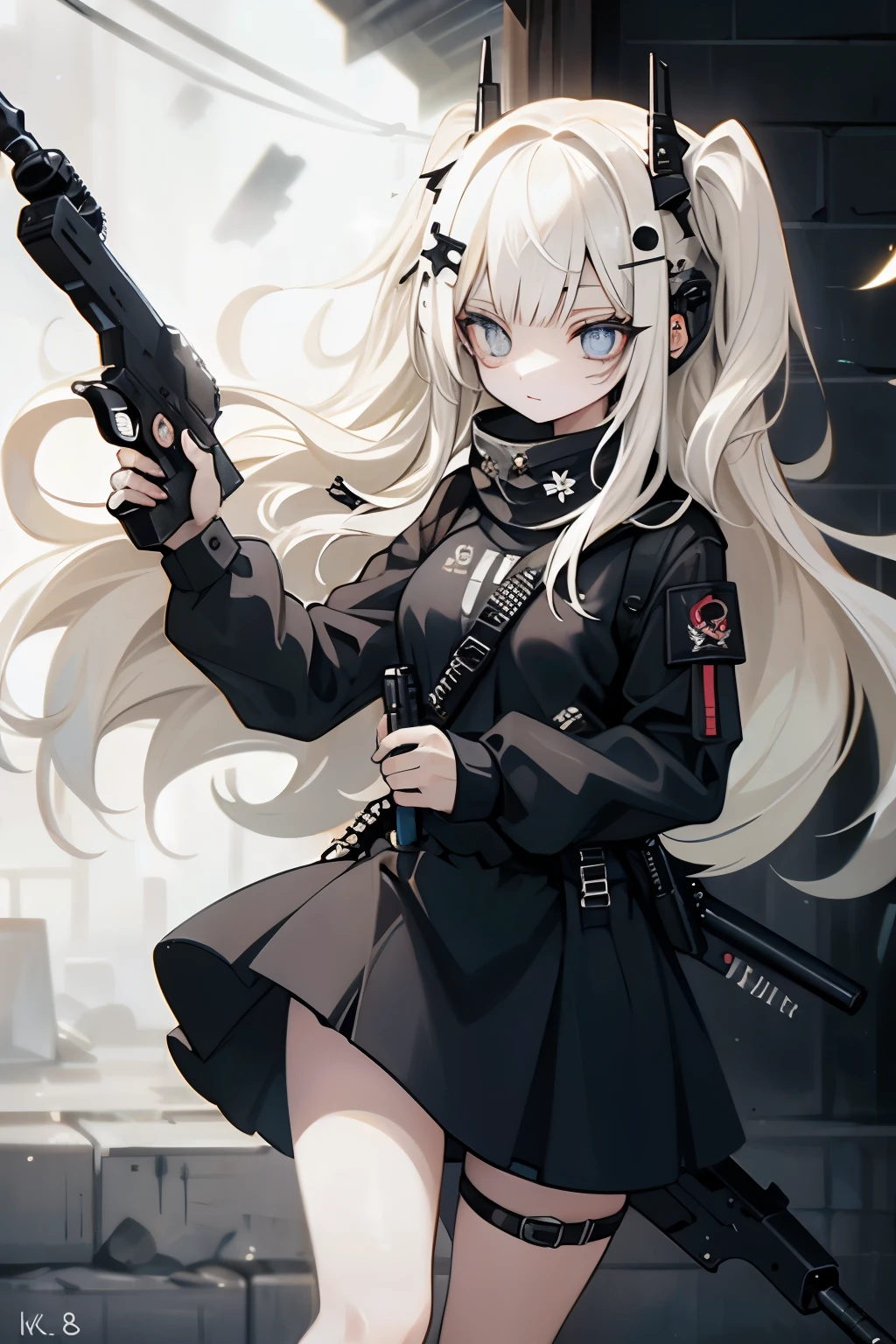 {{Masterpiece, top quality, highly detailed CG, unified 8k wallpaper, movie lighting, lens flare}}, 1 girl holding a rifle through the wall, wide view, thick body, long blonde hair soaring in the wind, green eyes, (holding a weapon, holding a rifle, aiming, aiming: 1.4), gun, h&k hk416, carbine, open fire, rubble, ruins of conflict areas, plumes, nitric smoke, blast waves, Flying bullets, sniper, 35mm, f/1.8, night, blue eyes
