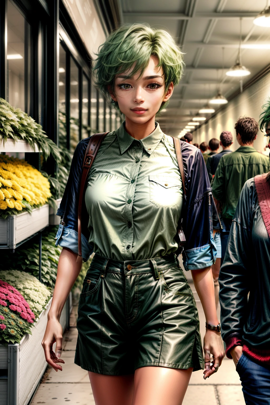 Frederica Greenhill, 25 years old, lieutenant, adjutant, shortcut, green hair,
Shopping in casual clothes