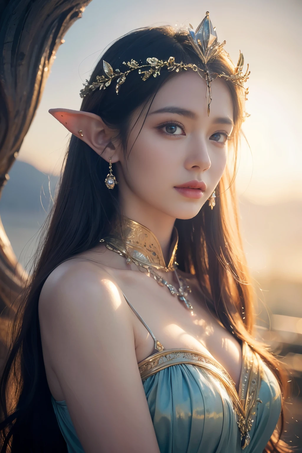 (Best quality, 4k, High-resolution, Masterpiece:1.2), Ultra-detailed, Realistic, Radiant lighting, Epoch Elves, Portraits, Fantastical colors, Fine art, Ethereal beings, Dreamlike, Whimsical creatures, Detailed facial features, Glowing eyes, Elven beauties, Ethereal glow, Mythical creatures, Harmonious composition, Dazzling colors, Stunning visual effects, Otherworldly appearance, Mesmerizing artistry, 