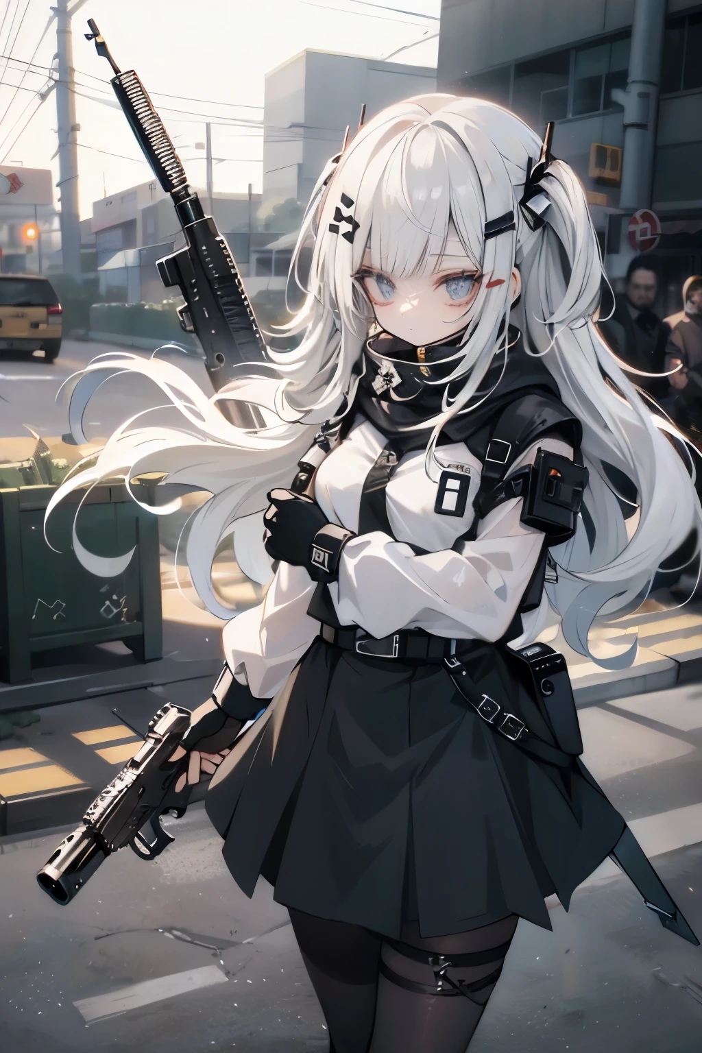 {{Masterpiece, top quality, highly detailed CG, unified 8k wallpaper, movie lighting, lens flare}}, 1 girl holding a rifle through the wall, wide view, thick body, long blonde hair soaring in the wind, green eyes, (holding a weapon, holding a rifle, aiming, aiming: 1.4), gun, h&k hk416, carbine, open fire, rubble, ruins of conflict areas, plumes, nitric smoke, blast waves, Flying bullets, sniper, 35mm, f/1.8, night, blue eyes

