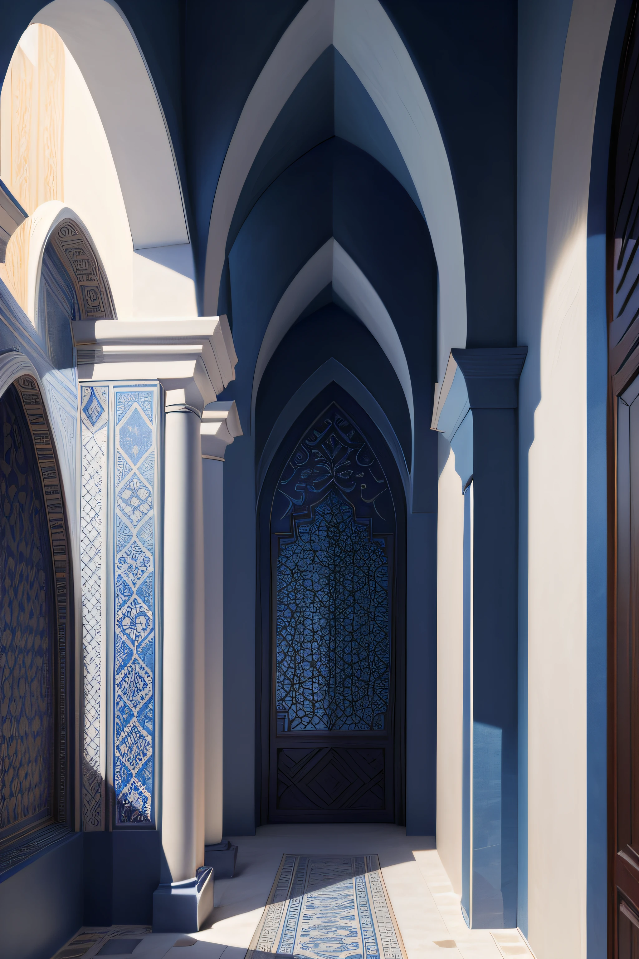 Mur en mosaïque bleu arabe. Belle facture. Emporté. Prise de face. Prise de vue sans distorsion. objectif 100 mm. Distance de 4 m. Image pouvant être mosaïquée de manière transparente.