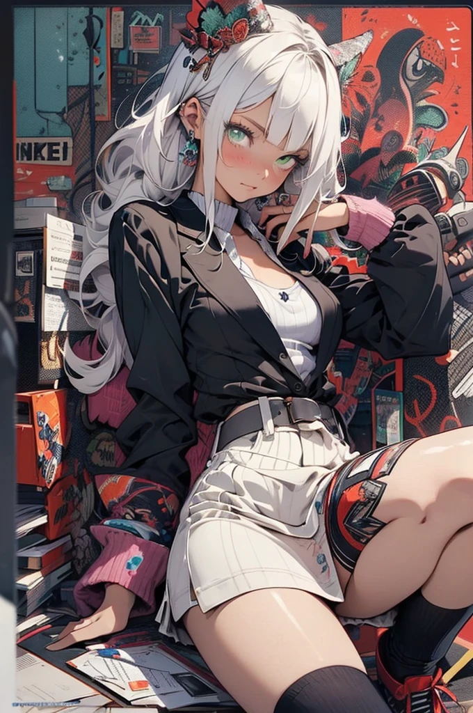 be realistic,(masterpiece,highest quality,highest quality,very detailed,fractal art,most detailed,(abstract background:1.5)(1 girl),Kamimei,(hair length),(Chest with shining green eyes,stunned),crystallization,sexy,Mechanical Armor,tanned skin、69,sitting on face,handjob,from sid、panty shot、spread your legs、break、(office wear blazer、white cutter shirt、black pencil skirt、pumps)