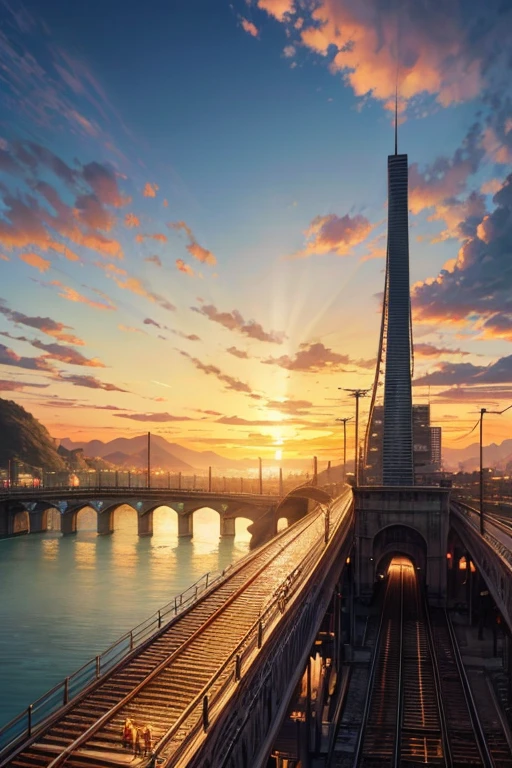 Painting of a train on the bridge, attack on titan scenery, (attack on titan animation), screenshot from the anime film, Rio de Janeiro in animated films, anime background, Screenshot of the 2012 animation, beautiful anime scenes, anime scene, Anime beautiful peaceful scene, Chino's journey, anime screenshot, from attack on titan