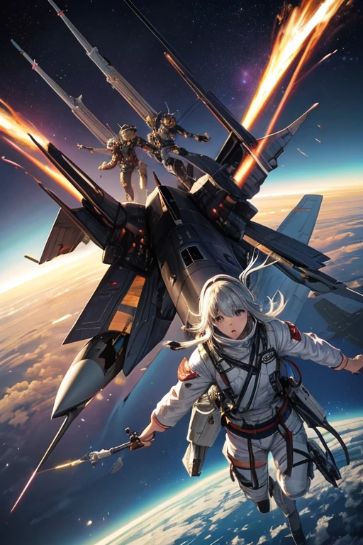 There is a jet flying in the sky,and emit smoke, 瓦尔基里fighter jets, fighter jets无人机, HD visual effects-9, anime bullet vfx, Japanese Computer Graphics, time and space fortress style, 喷气式fighter jets, Ace air combat, kamiura, fighter jets, Ace air combat, 星际fighter jets, 第五代fighter jets, strafing attack aircraft, simulated space combat, fire