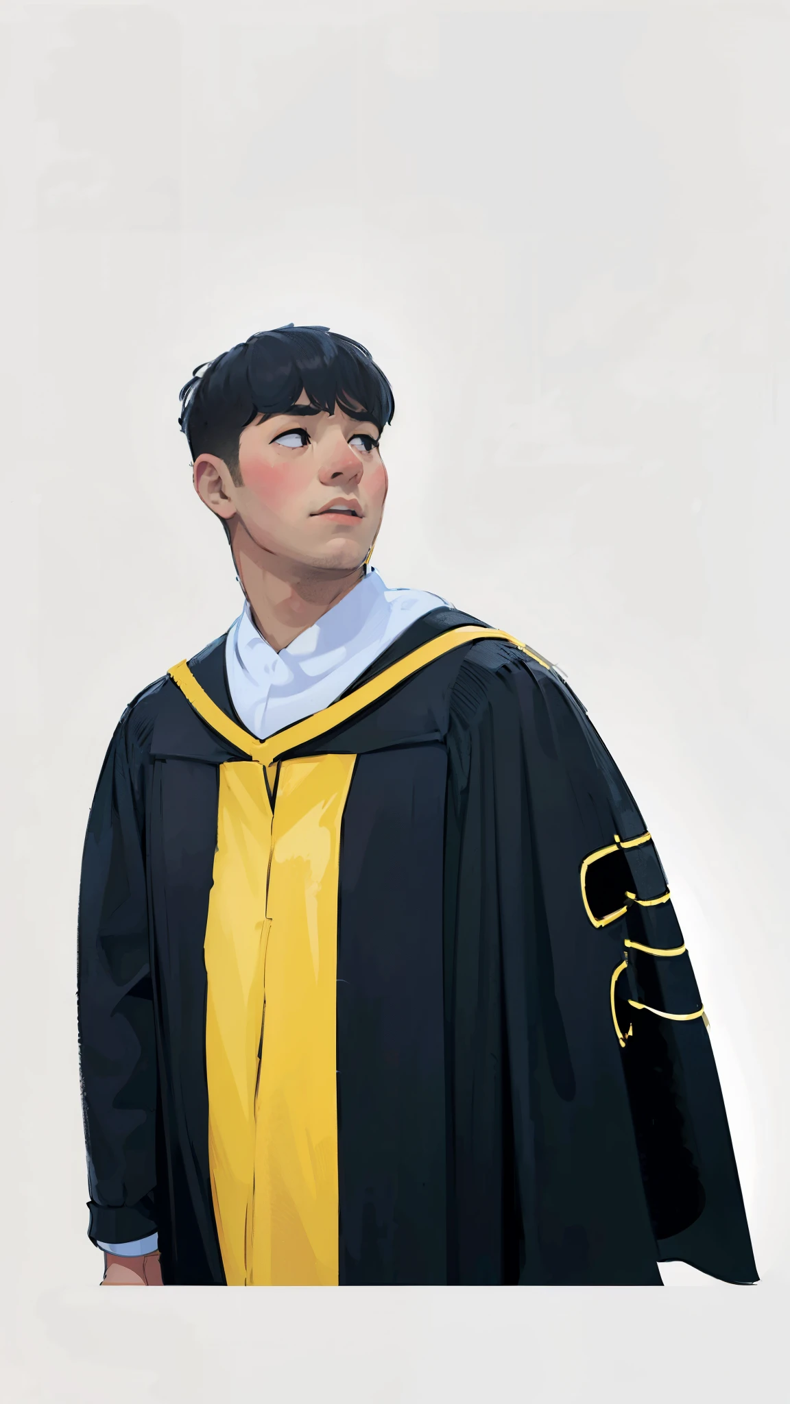 (masterpiece:1.2),illustration,lineart,high definition,texture,a man short black hair in black graduation gown ,warm color palette,soft lighting,detailed pencil strokes,delicate outlines,distinct shadows,subtle shading,impeccable attention to detail,highly realistic,artistic touches,vibrant and lifelike rendering,professional-level skill,white isolated background,warm and inviting atmosphere,peaceful and relaxed expression,sophisticated and elegant aesthetics.