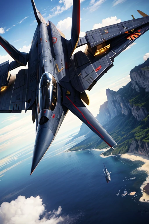 (best quality,4k,8k,highres,masterpiece:1.2),ultra-detailed,(realistic,photorealistic,photo-realistic:1.37),a jet plane soaring through the sky,emitting smoke,Walker Valkyrie fighter plane,fighter drone,stunning visual effects-9,anime bullet visual effects,Japanese computer graphics,Macross style,jet fighter,ace combat,Kamui,warplane,interstellar fighter,fifth-generation fighter,support aircraft,simulated space battle,afterburner