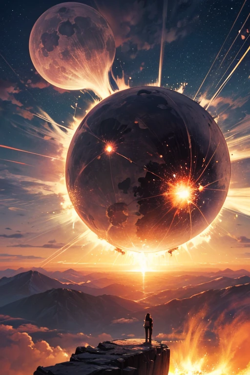 Pictures of explosions in the sky, Surreal nuclear eclipse explosion, red planetoid exploding, end of the world, powerful explosions, The soul comes out of the portal, supernova explosion, Akira's explosion, There are explosions in the background, background explosion, end of the world球形爆炸, nuclear cloud, Exploding planet in the background