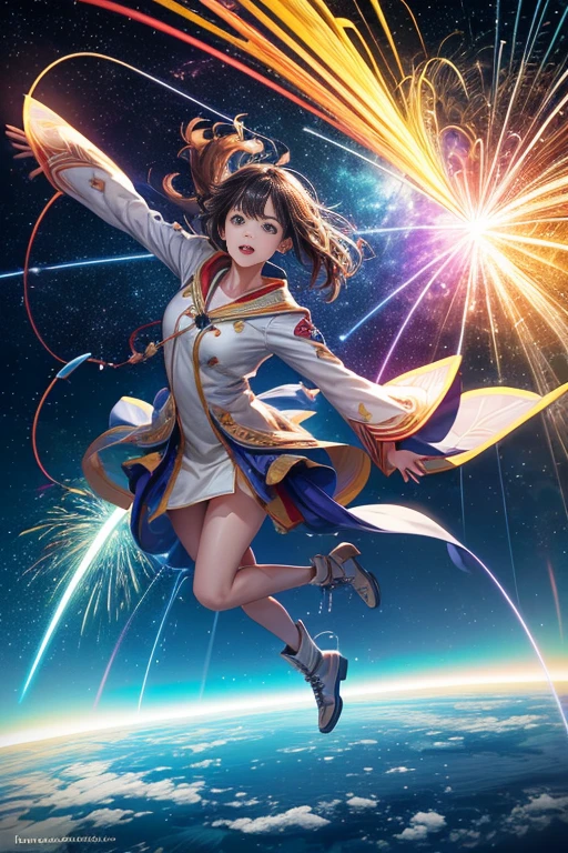 (best quality,4k,8k,highres,masterpiece:1.2),ultra-detailed,(realistic,photorealistic,photo-realistic:1.37), colorful kites flying in the sky with enchanting lights, laser beams cutting through the air, explosions of missiles lighting up the sky, dancing electrical wires in mid-air, spore clouds dispersing, condensation trails leaving their mark, flying particles creating mesmerizing patterns, missile launches adding dramatic effects, sparkling flares transforming shapes, light streaks across the sky, drones soaring in the sky, distorted flares, video static adding an artistic touch, enhanced flares radiating vibrant colors, particles soaring through the air
