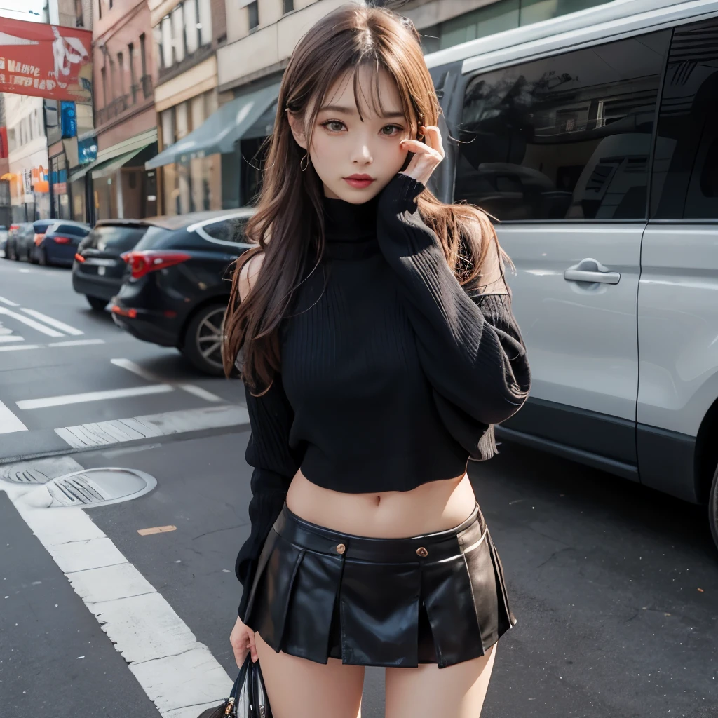 A woman in a miniskirt secretly inserting a dildo
