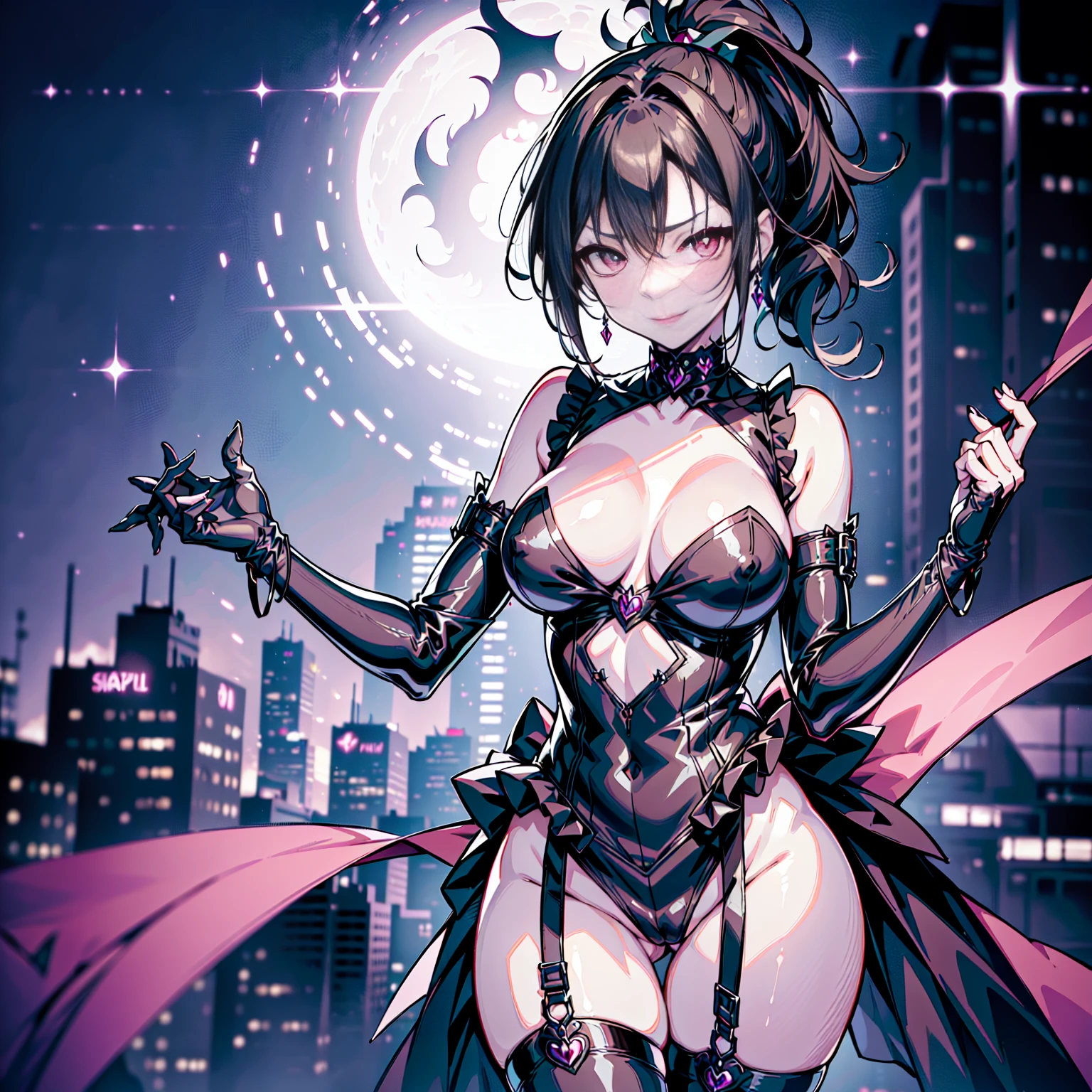 {nsfw dark Makoto Kino:1.1}, beautiful detailed eyes, ultra detailed, corruption, evil fall, pubic tattoo, dark aura, full body
1girl, full body,(evil Makoto Kino:1.1)++++++,((1girl, solo female, solo, solo focus)+, 1girl, solo female, mature female, standing, full body, evil, dark persona, bad end, contrapposto, villain, dark heroine,
lips, eyelashes, pubic hair,  innie, evil grin, evil smile, sadistic, erotic lips, seductive evil red eyes, provocative expression, big breasts, erect nipples visible through clothing, piercing, erect nipples visible through clothing, collarbone, Brown hair, evil eyes, ponytail hair, beautiful detailed evil green eyes,
between labia, fingerless_gloves, corrupted magical girl costume, frill, evil smile, panties, 
(slutty dark magical girl clothes ), indifference,(beautiful detailed background), (tokyo city skyline:1), (rooftop:1),best quality, (beautiful lighting:1),