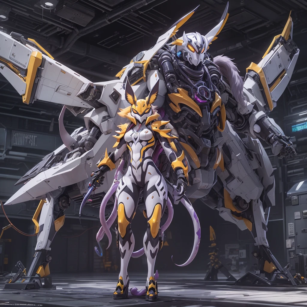 4K，real，realistic，near future，NSFW，Renamon and the giant battle mecha，The pilot is inside a giant battle mech.，Pilot details(full body concept art，Renamon is the pilot，Height: 160cm，The pilot is in front of a giant battle mech.，The pilot wears a Renamon-type full body suit.，face:Renamon type full face helmet，tentacle cockpitに跨がる，attached to tentacles，fuck pussy with tentacles，Renamon type full body suit is sticky and glossy with mucus.，A fluffy fox tail is growing，evil depravity，carnage)，Details of the giant battle mecha(full body concept art，Humanoid，Looks like a fusion of Renamon and a dragon，symbiote，evil depravity，Height 40 meters，It has a fluffy tail.，fox ears，standing behind the pilot)，tentacle cockpit，Inside the cockpit(The cockpit is covered in tentacles，there is a pilot，sitting in a tentacle-shaped cockpit)