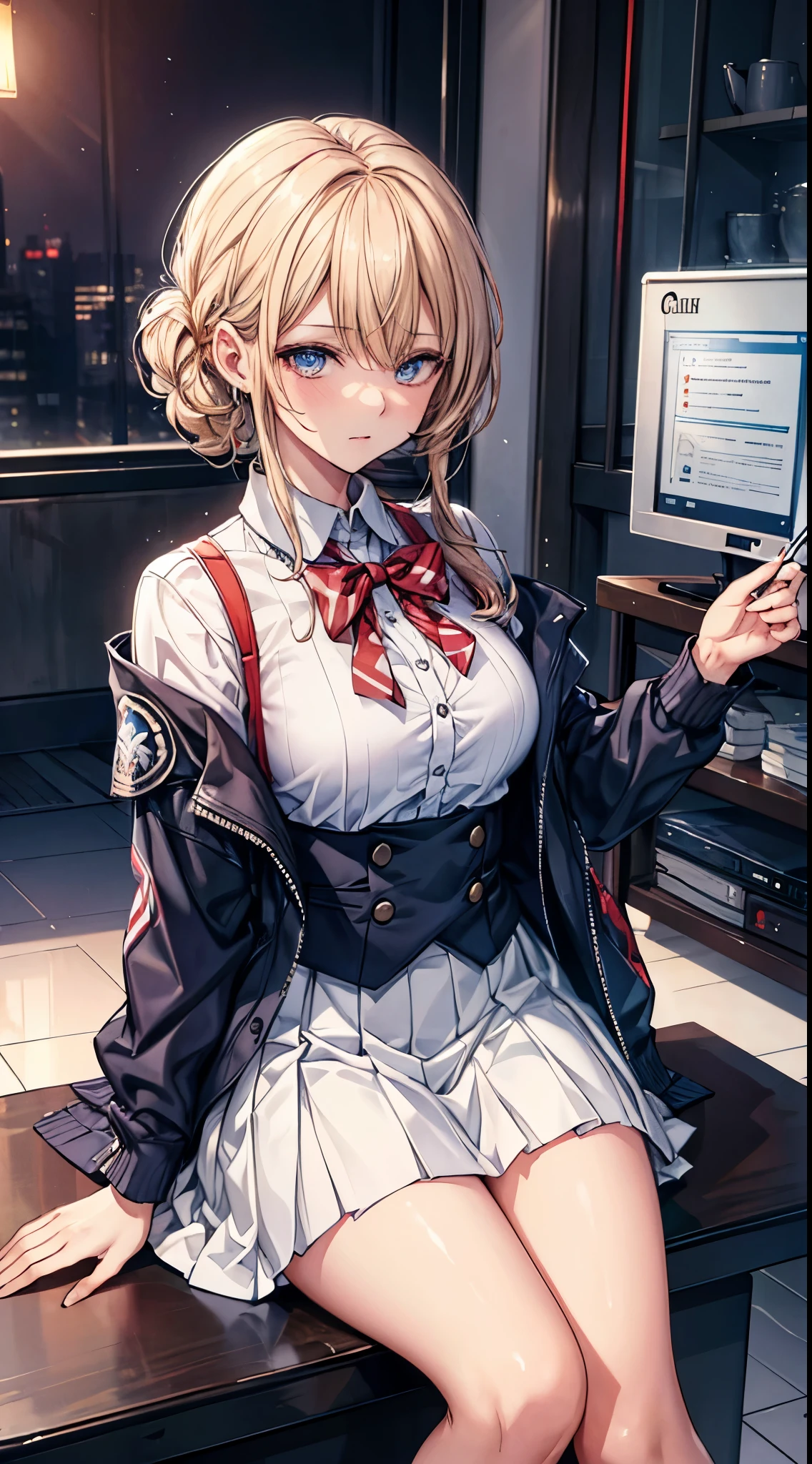 masterpiece, highest quality, High resolution, SA1, uniform, white shirt, skirt, チェック柄skirt, 