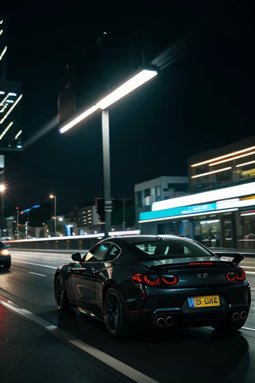 fast car speeding through the city at night