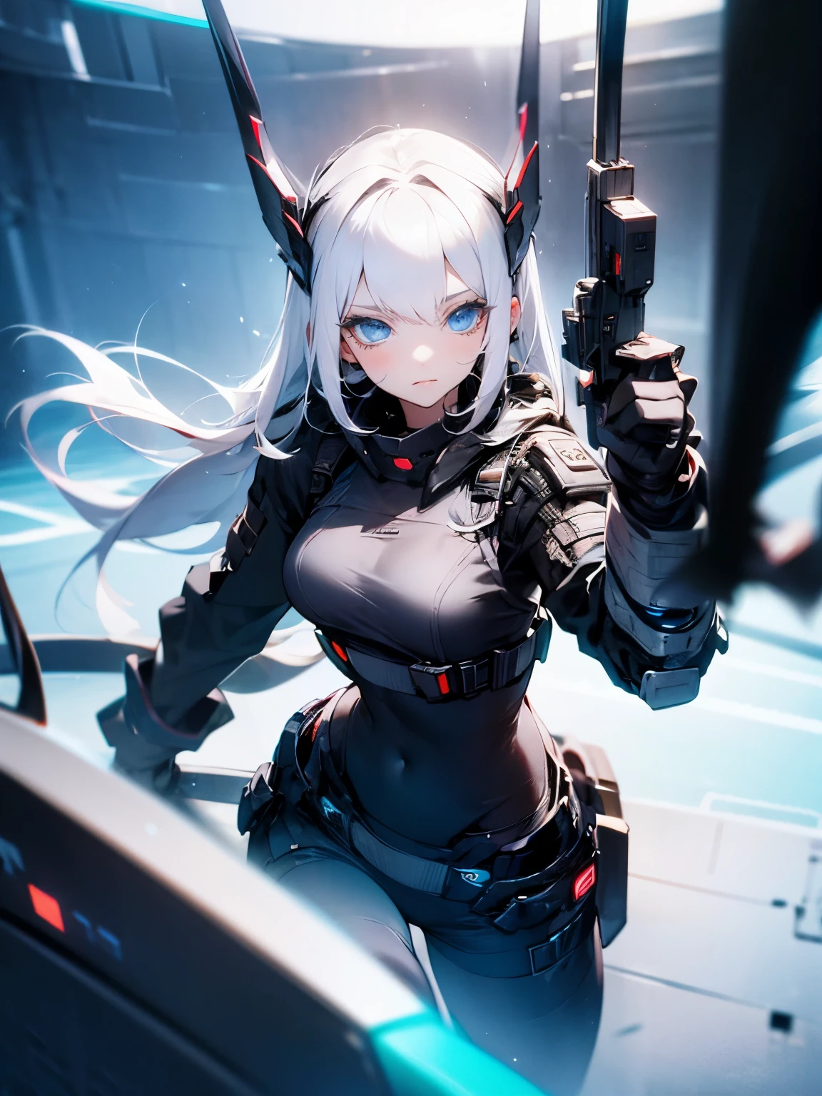 1girl, futuristic soldier, white hair