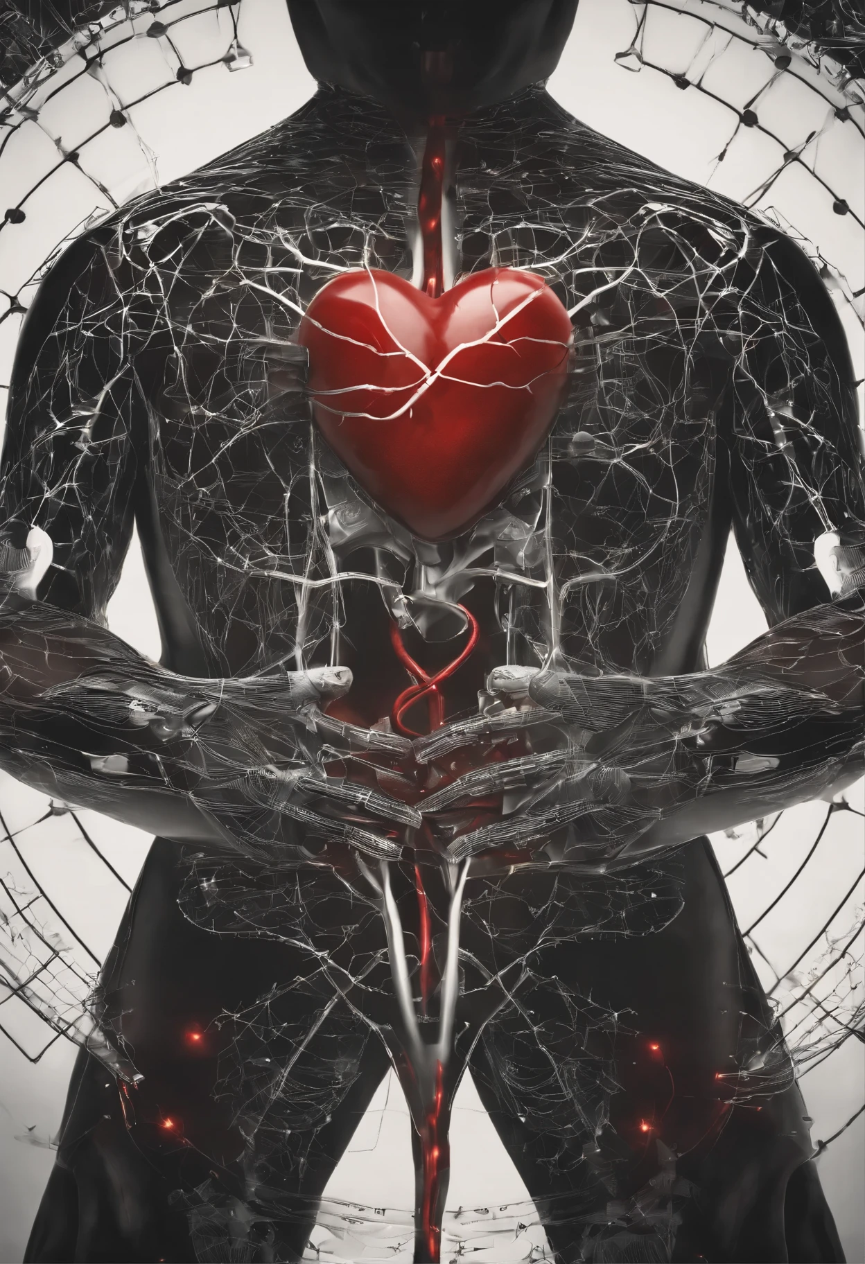（Anatomy of a Red Heart, There is an eye in the ventricle），（Clear red glowing heart beating：0.85），Black light art，sharp focus，Toned muscles，Background human upper body muscles， fantasy，Reality，cartoon，3d rendering，James Jean (James Jean) super fine, Eighth Route Walker, Behavioral Contest Winners, vanity, trumpet, modern, 超Reality主义