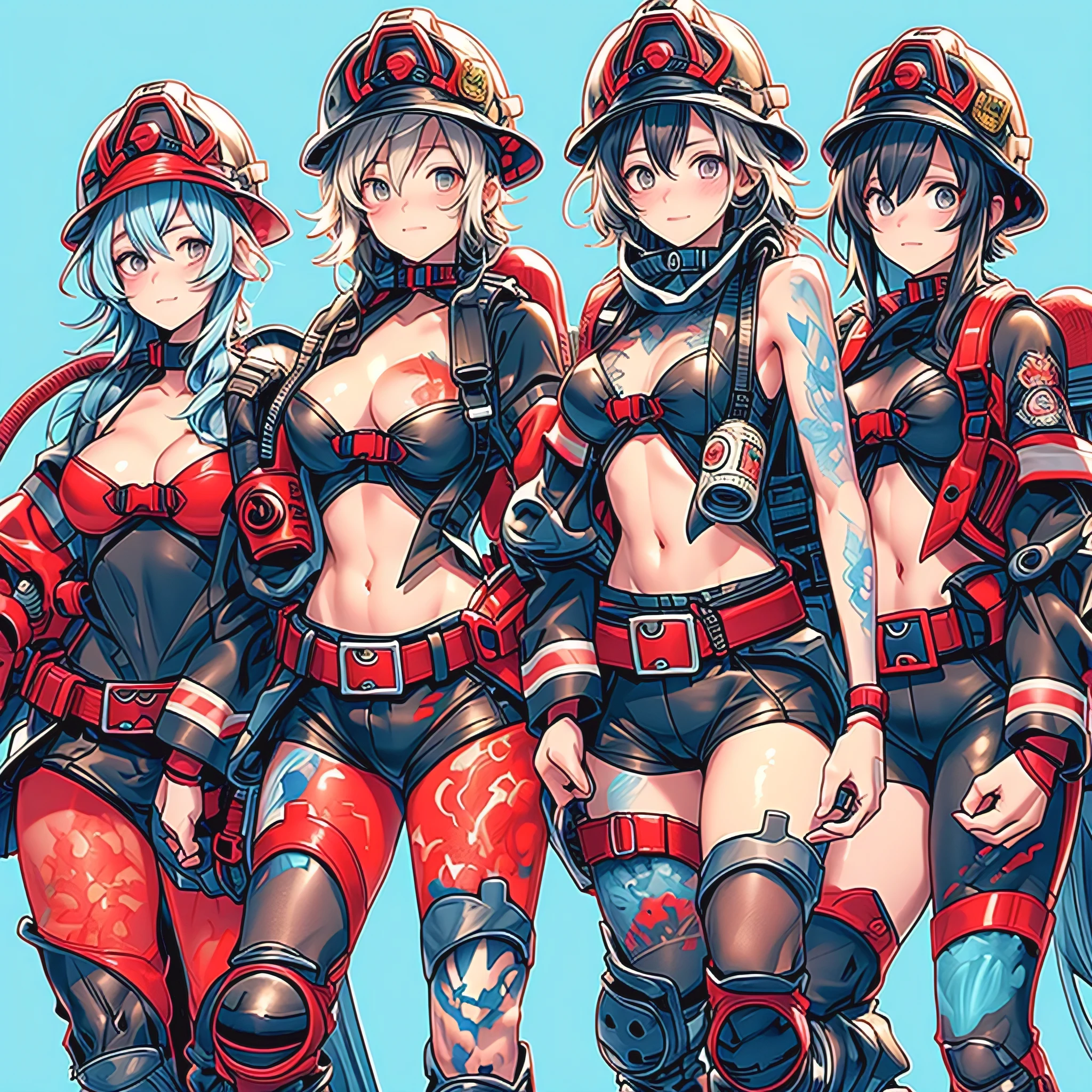 Anime: female fire fighters, with full body tattoos