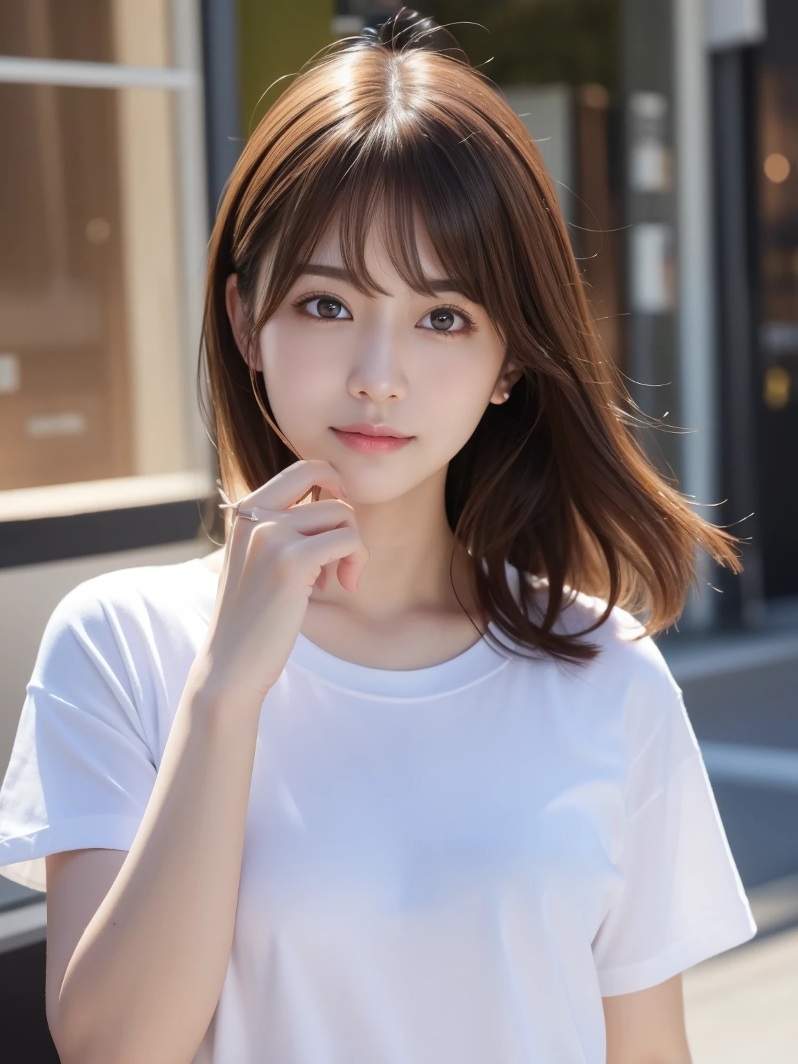 clothed、(photo real:1.4)、(Hyperrealistic:1.4)、(Realstic:1.3)、
(Smoother lighting:1.05)、(Improved lighting quality in movies:0.9)、32K、
1girl、19years old、Realistic lighting、Backlit、Facial light、ray trace、(Brightening light:1.2)、(Increase quality:1.4)、
(best quality real texture skin)、Fine eyes、finerly detailed face、
(Tired, sleepy and satisfied:0.0)、close-up face、T‐shirt、
(Bodyline mood improvement:1.1)、Glossy skin、actress、korean idol、Nogizaka Idol、hposing Gravure Idol