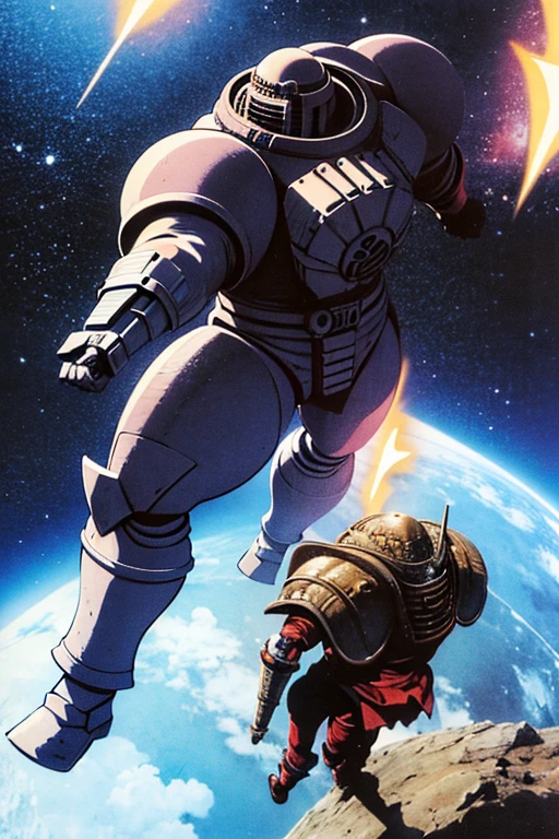 retro anime, space marine, muscular, ancient armor