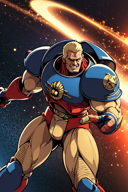 retro anime, space marine, muscular, ancient armor