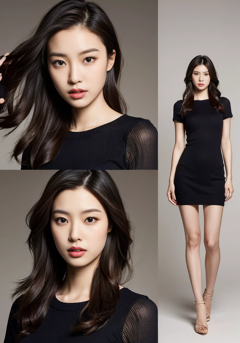 Multiway Knitted Dresses、A woman with the same face as last time(misaki)，４Ｋ、１people&#39;s women、slender、 Loose wavy styling 、seductive and attractive、full body shot,Including face and skin texture，detailed eyes、a seductive look