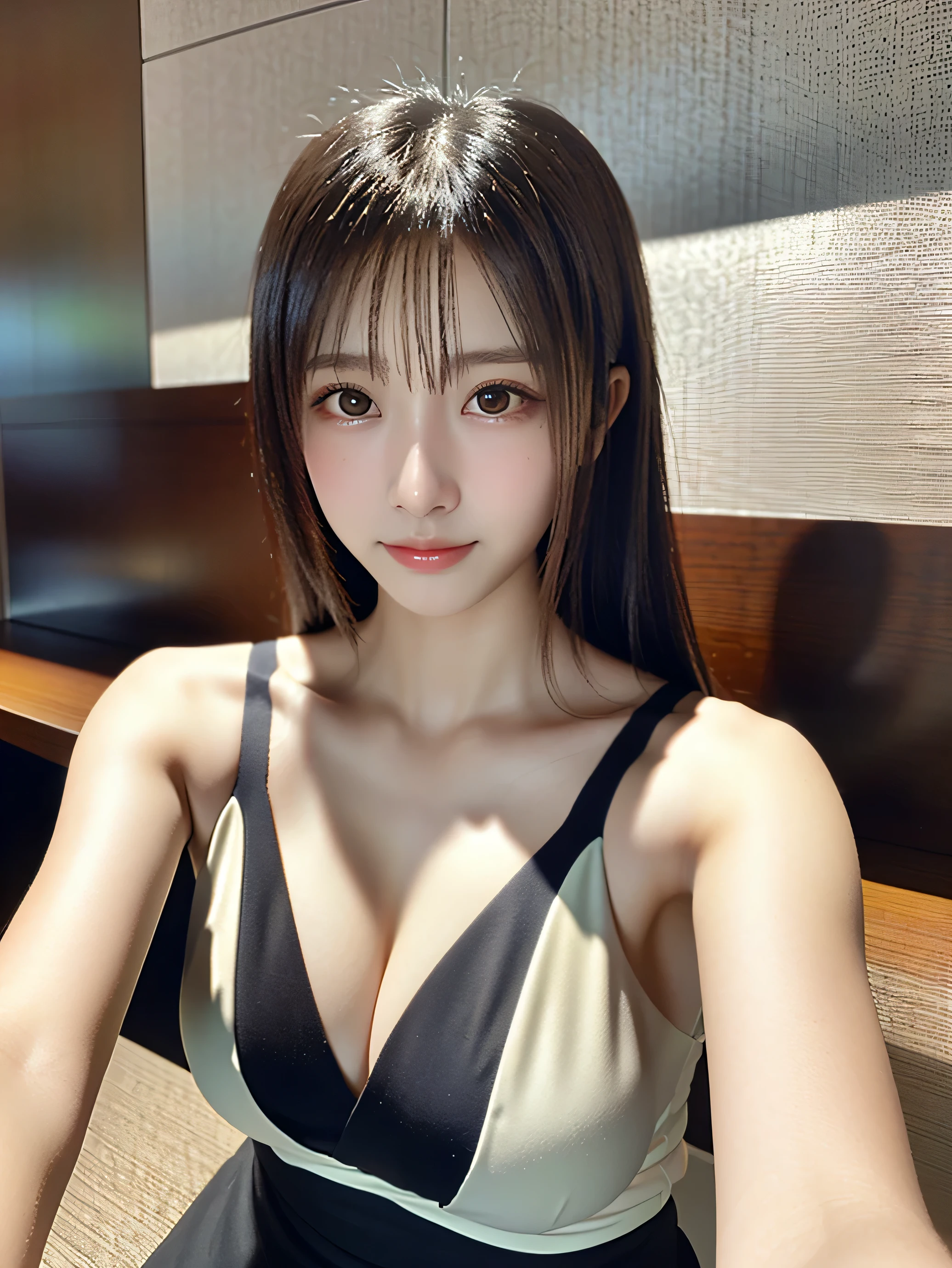 barテンダー、black dress、(whole body:1.5)，(1 girl:1.5),(looking at the viewer:1.4)，(correct anatomy:1.3)，(That day in paradise:1.3),(High jump posture:1.3),(in pink|yellow|green|green|red|missing white color|purplish color|gray era|Skin color 1.4)，,(accurate and perfect face:1.4),(clothing gloss:1.25),(skin reflection:1.25),hyper hd, ray tracing, reflected light，structurally correct, award-winning, advanced details, contrast of light and dark, face lighting，cinematic lighting, masterpiece, have cleavage、random sexy pose、black dress、bar、Beer、lively