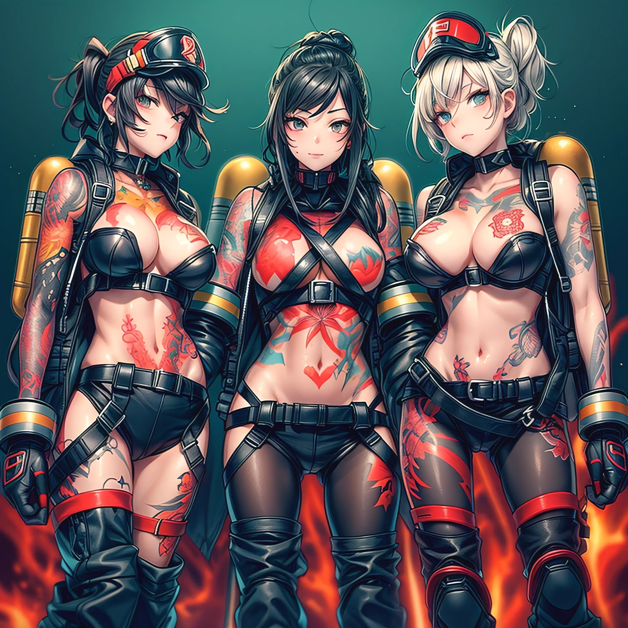 Anime: female fire fighters, with full body tattoos