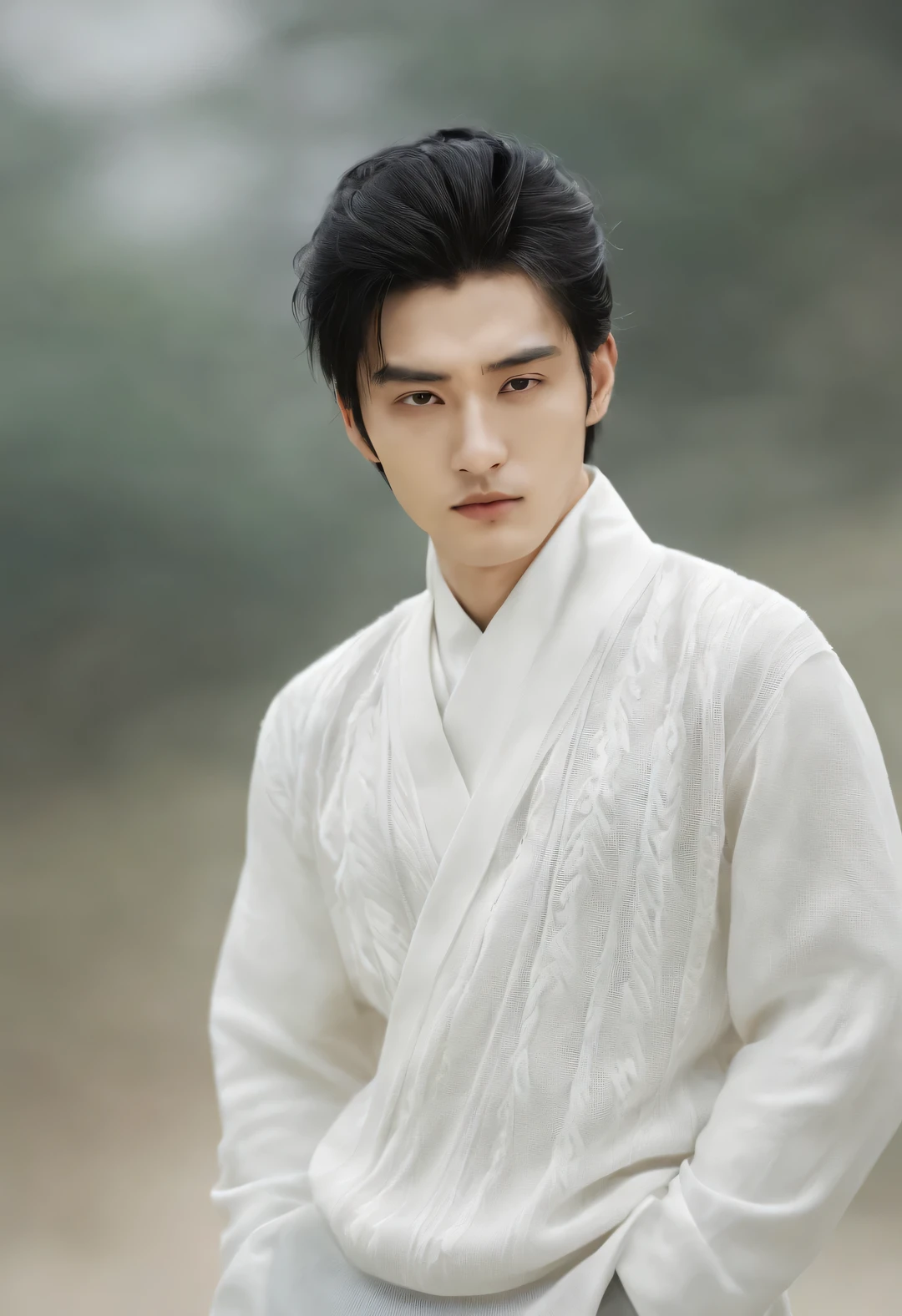 (male character design),(Half-length close-up),(Close-up of front view of melancholy handsome Chinese man Pan An),(Pan An wears a white sweater and white pants, which is modern and fashionable),((male character design), Half body photo, Staring at the camera,
(Chinese handsome man Wei Jie) He has a handsome face, Has delicate facial features, Tall figure, Delicate and fair skin, eyebrows, and unparalleled appearance. His eyes were bright and vibrant, People can't help but fall in love with him. His hair is styled into a high bun, Make him very handsome.
HD, high quality, HD Analysis, 32k, Surrealism,,Kingly style,Noble temperament,Inspired by Chinese actor Hu Ge,black and white,Chinese ink painting,black and white插画,Surrealism,HD,