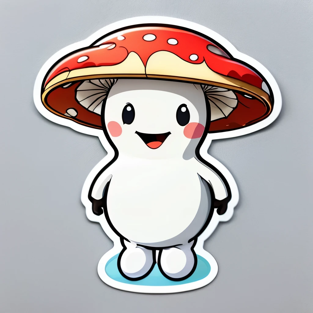 sticker, happy mushroom, no legs, no arms, cute, kawaii, flat design, white background.