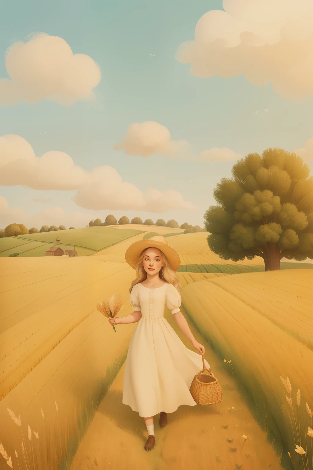 1650s Meadow Stroll at Whispering Wheat Fields (Location: Whispering Wheat Fields)
Character: A White adult with wheat-colored hair takes a leisurely stroll through the whispering wheat fields during the 1650s, embodying the innocence and prudence of Enid Blyton's narratives.