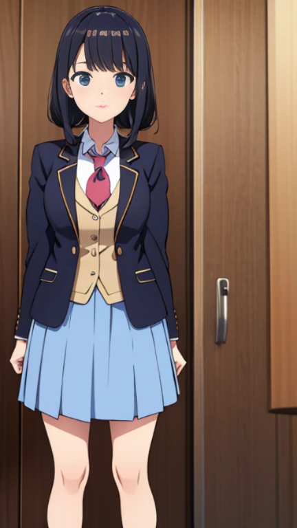 1people high school girl hairstyle usually blazer standing stare front
