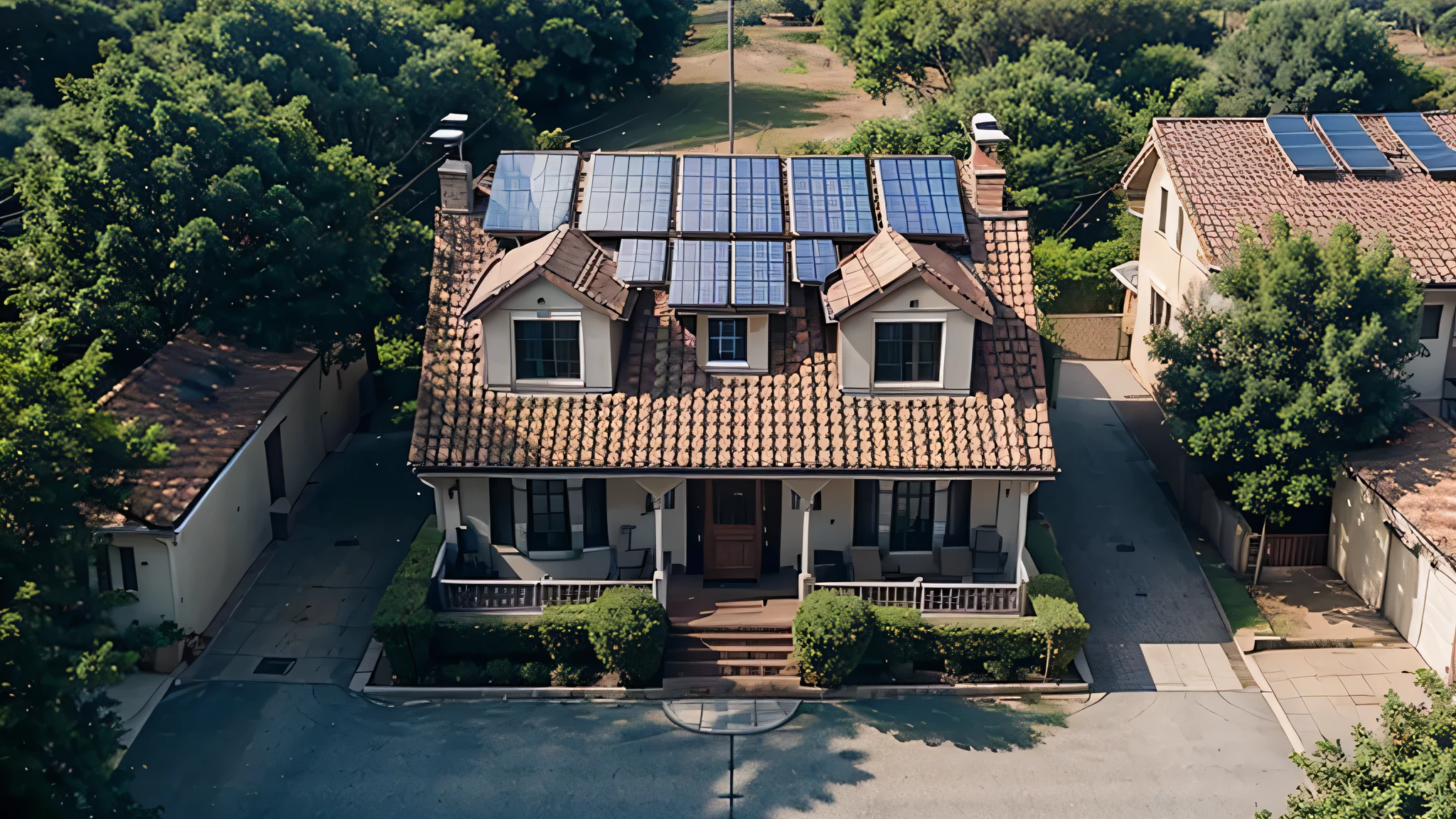 house using solar panel, quality cinematic