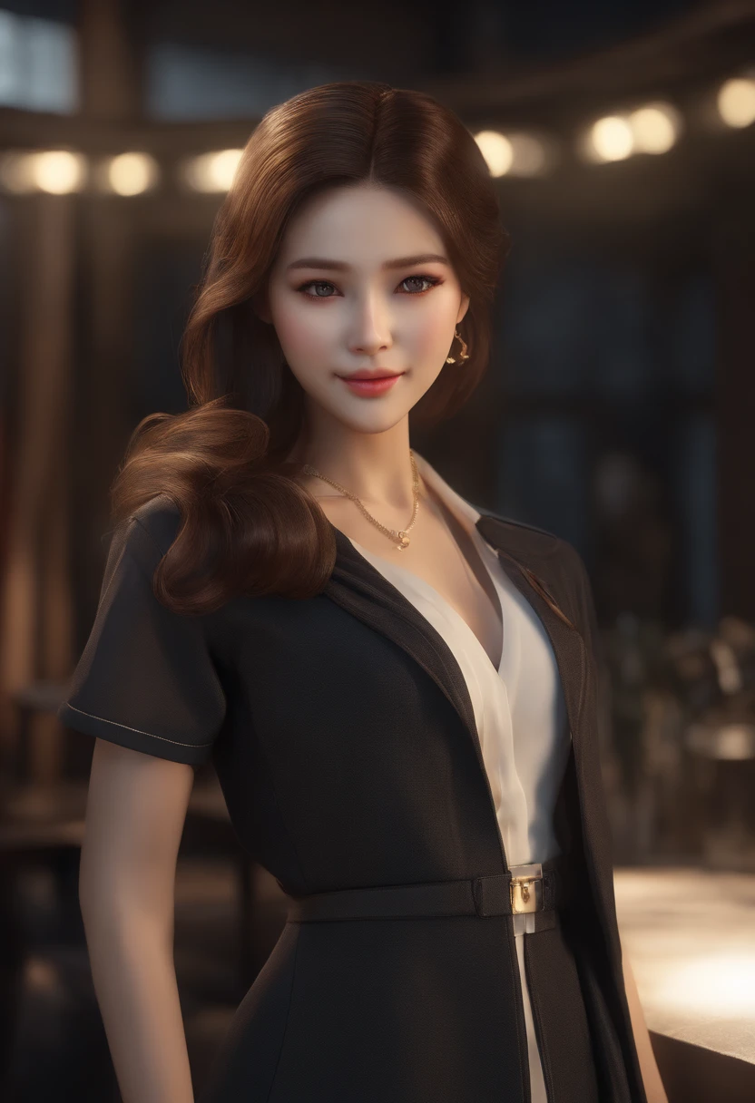 《AI role》。(((Virtual character design:Hypnosis master female,20 years old,Exquisite facial features,Beautiful makeup,Skin details,Smile,Body movements)))。((Technology protective work clothes))。((Super realistic details)), illumination, shadow and light, octane rendering, 8k, Super sharp,complex, Accessories details,Atmosphere