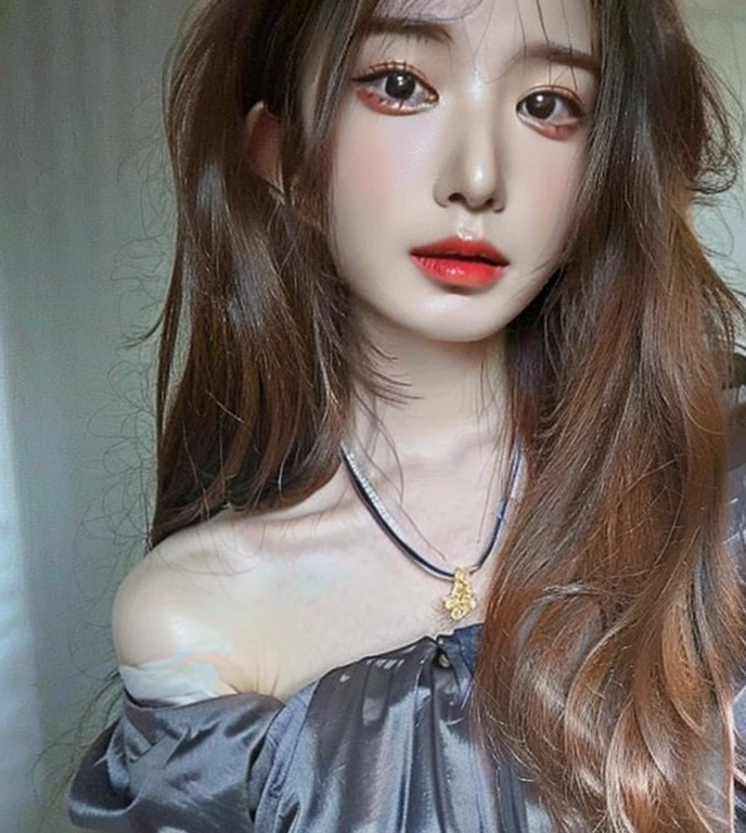 there is a woman long hair and a necklace on her neck, long hair, 大眼睛和飘逸的long hair, 19 year old girl, long hair and piercing eyes, Long curly hair, 🤤 girl portrait, 1 8 yes, Urzan, Clear and cute face, 18 years old, asian girl long hair