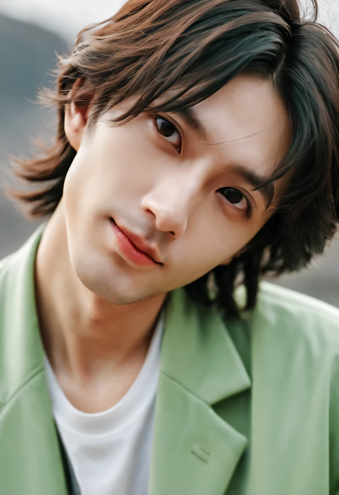 (male character design), whole body, Staring at the camera,
(Close-up of Chinese handsome boy Song Yu making tea), (浓密的curls: 1.1), (curls), (Wearing a modern and stylish light green jacket), Song Yu's facial features are correct, His face is symmetrical, His eyebrows are long and thick, slightly raised, Gives people a sense of confidence and persistence. His eyes were bright and vibrant, Like a star, Revealing a kind of wisdom and agility. His nose was straight,Does not protrude, It gives a noble temperament, His lips are red and plump, Slightly upturned, Give people a kind of tenderness、friendly feeling. The entire face has smooth lines, without any defects, perfect as a sculpture. His lips are red and plump, Slightly upturned, Give people a kind of tenderness、friendly feeling. His smile is bright and natural, show kindness、Tolerant attitude. The lines of his lips are soft and smooth, There are no flaws, Like delicate rose petals. As far as skin is concerned, Song Yi’s skin is fair and delicate, Smooth as white jade,No wrinkles, young as a boy. Skin appears healthy、Radiant appearance, Gives people a fresh and pure feeling. His cheeks flushed slightly, Revealing a hint of bitterness and cuteness,
HD, high quality, HD Analysis, 32k, Surrealism,