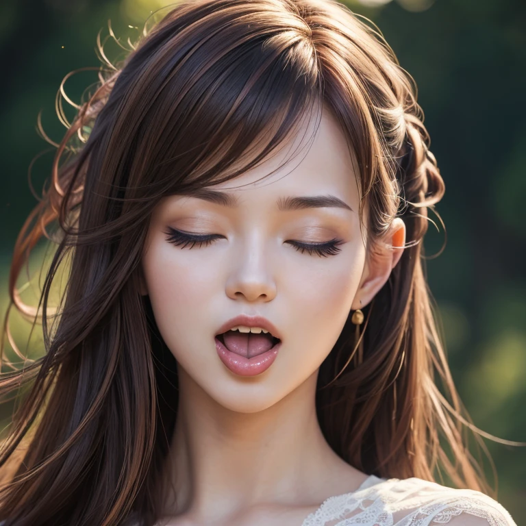 (masterpiece), (highest quality, High resolution, very detailed), 24-years-old,real women,alone,random hair color,random hairstyle,8K, ultra-detailed,best quality,front view,long tongue,stick tongue out,open mouth,closed eyes,portrait,soro girl,