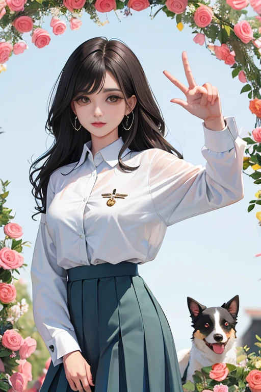 obra de arte, melhor qualidade,
Collie or border collie breed dog, franja, black gargantilha, black gravata, cabelo loiro, blue saia, corar, pulseira, gargantilha, clothes em volta waist, collared camisa, tiro de vaqueiro, dress camisa, piercing de orelha, melhorar, joia, kogal, olhando para o espectador, loose gravata, gravata, piercing, Xadrez, Xadrez saia, pleated saia, olhos vermelhos, anel, Uniforme escolar, camisa, saia, sorriso, Sozinho, white camisa,
rua, sky, flores de cerejeira, Petals,illustration, (Revista:1.3), (cobrir-style:1.3), modaable, Mulher, vibrante, Roupa, posando, frente, colorida, dynamic, Fundo,  elementos, confiante, expression, containment, declaration, accessory, majestoso, enrolado, em volta, Tocar, cena, texto, cobrir, audacioso, chamativo, Title, fashionable, Fonte, cativante, Title, maior, impressionante, moderno, Tendencies, foco, moda,