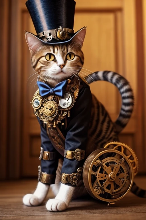 Cat with a top-hat, steampunk style