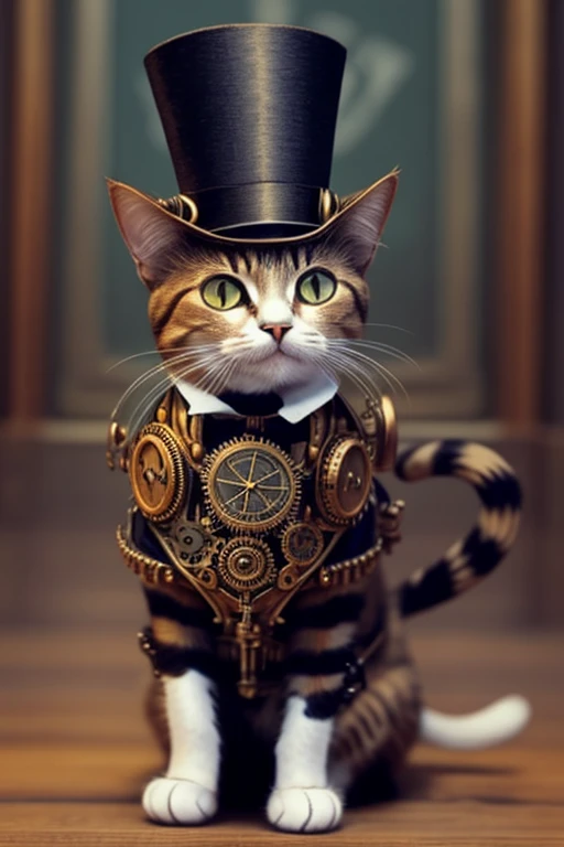 Cat with a top-hat, steampunk style
