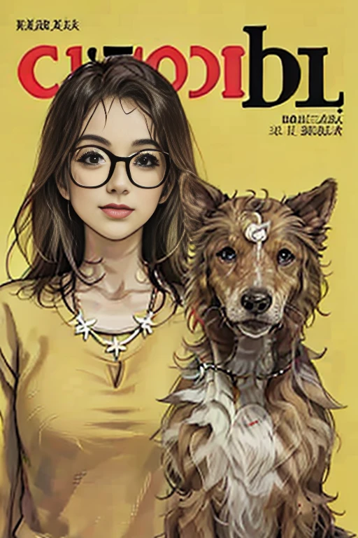  Collie dog magazine cover with Hawaiian floral style open unbuttoned t-shirt, wearing seed necklace around neck, wearing 3-glasses art fold, melhor qualidade, , ar livre, 