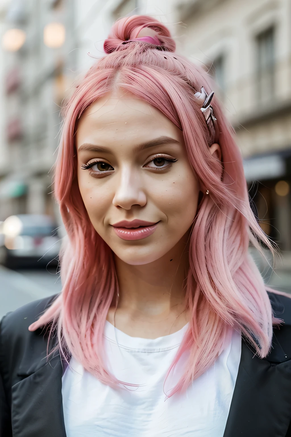 portrait of a very beautiful woman, professional model lover, with pink hair, instagram, influencer