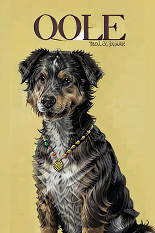 Collie dog magazine cover with Hawaiian floral style open unbuttoned t-shirt, wearing seed necklace around neck, wearing 3-glasses art fold, melhor qualidade, , ar livre,