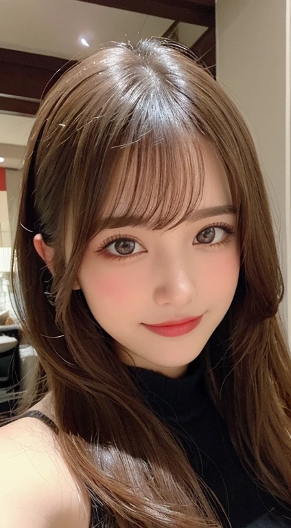 highest quality, chiffre, super detailed, finement, high resolution, Fond d' ; 8k screen, beaux et beaux yeux, Winter Dress,cheveux moyens, petits seins, Natural colored lips, Random calm poses, sourire, grande ville, fille de 20 ans, minuit, beautiful and detailed face, Visage parfait et beau, Gros yeux, theme fleur de printemps