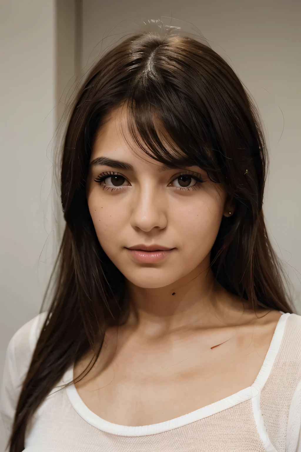 chica con un Rostro armonioso, cabello rubio, blanquita de piel y realistaa