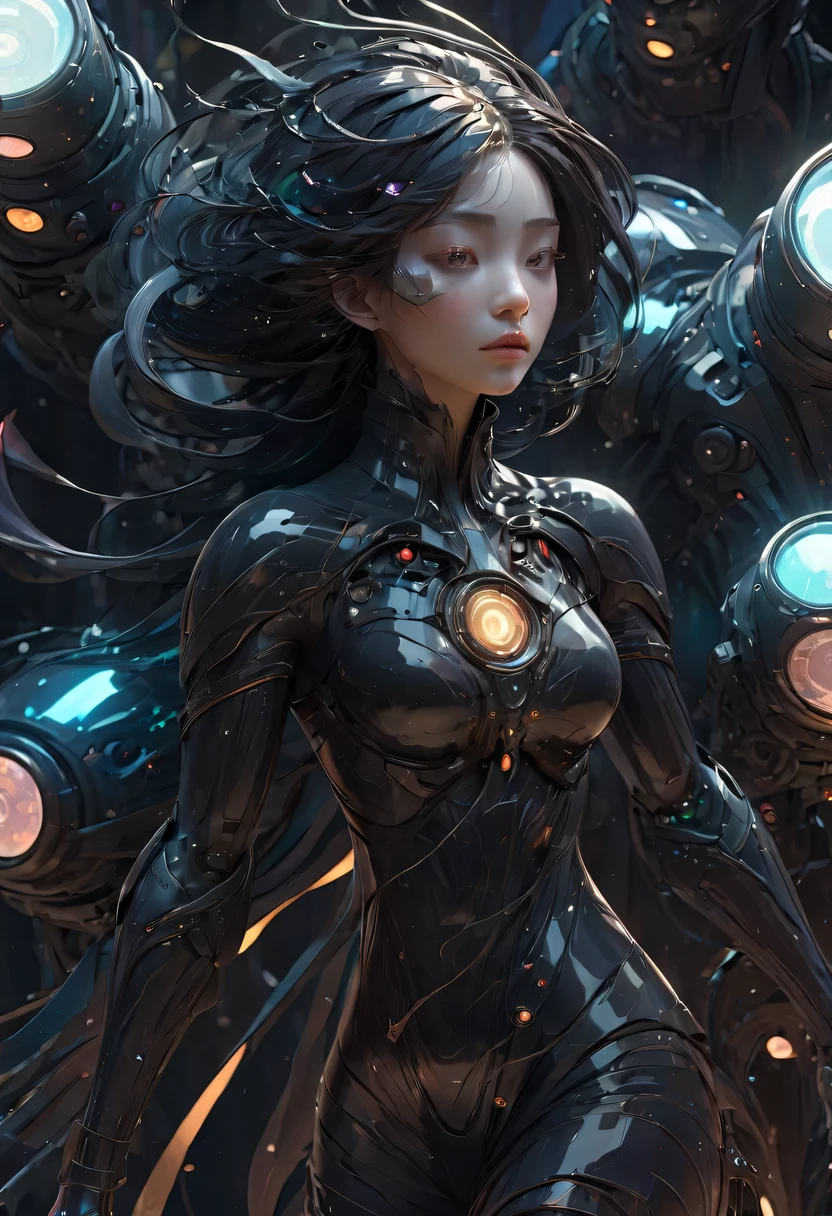 Shrouded Necromancer: Master of Necromancy, Wear dark clothing,Surrounded by the breath of death. They command the undead legions, Use their power to bend life and death to their will. ominous solar eclipse: Celestial events that cast dark shadows.Cyberpunk girl colorful black comic illustration by Sachin Teng and Sam Yang!! and ajem!! and Alphonse Mucha, Louis van Baarle and Ross Tran!!. digital art style, symmetry, Science fiction, super detailed. octane rendering. Popular topics on Artstation