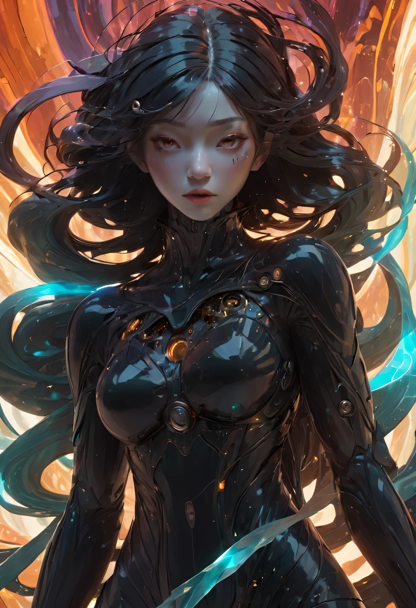 Shrouded Necromancer: Master of Necromancy, Wear dark clothing,Surrounded by the breath of death. They command the undead legions, Use their power to bend life and death to their will. ominous solar eclipse: Celestial events that cast dark shadows.Cyberpunk girl colorful black comic illustration by Sachin Teng and Sam Yang!! and ajem!! and Alphonse Mucha, Louis van Baarle and Ross Tran!!. digital art style, symmetry, Science fiction, super detailed. octane rendering. Popular topics on Artstation