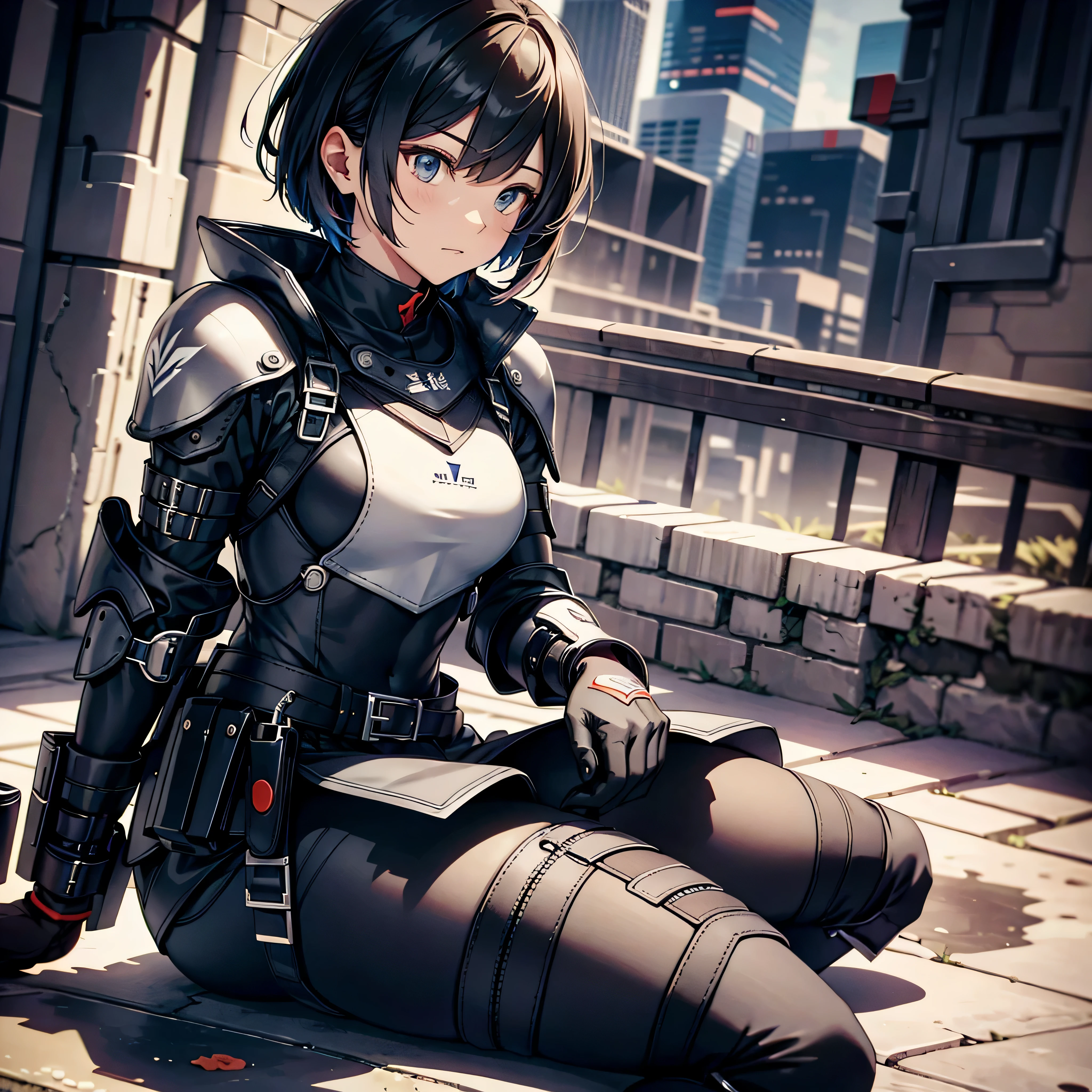 highest quality,T Masterpiece,final solution,Fluffy,非常にcolorful,colorful,female combatant,(kneeling pose)(pointing at your ass)mature woman,black super short hair,tight combat uniform,tight suit,steel city background,night,normal posture,normal posture